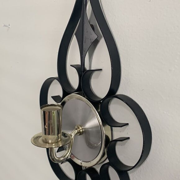 Vintage Mid-Century Black Metal Gothic Scroll Candle Sconces Wall Decor - Picture 15 of 17